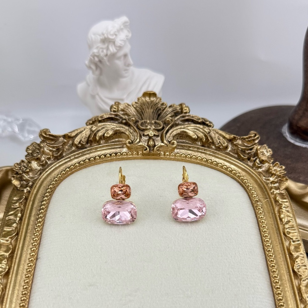 Pink Crystal Drop Earrings – Gold-Plated Stainless Steel - Picture 7 of 10